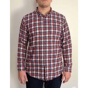 021-010 Chaps Plaid Button Down Shirt Men's XXL Tall Long Sleeve Cotton Red Blue